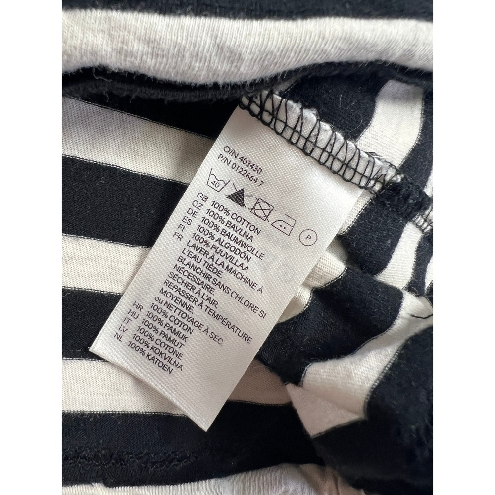 H&M T-Shirt Dress Womens M Black White Striped Boat Neck Drawstring Waist Cotton - Picture 6 of 9